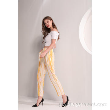 Letnie spodnie z wiskozy w żółte paski
